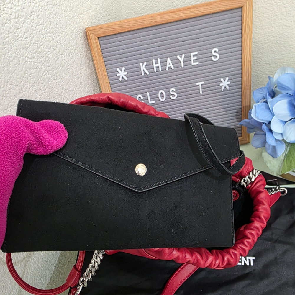 Authentic YSL Red Leather Drawstring Bag, YSL bag Pochon Teddy Bucket Bag - Picture 7 of 9